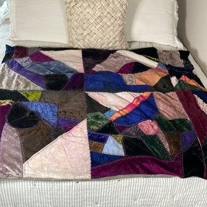 Handmade Multicolor Velvet Patchwork Quilt Throw